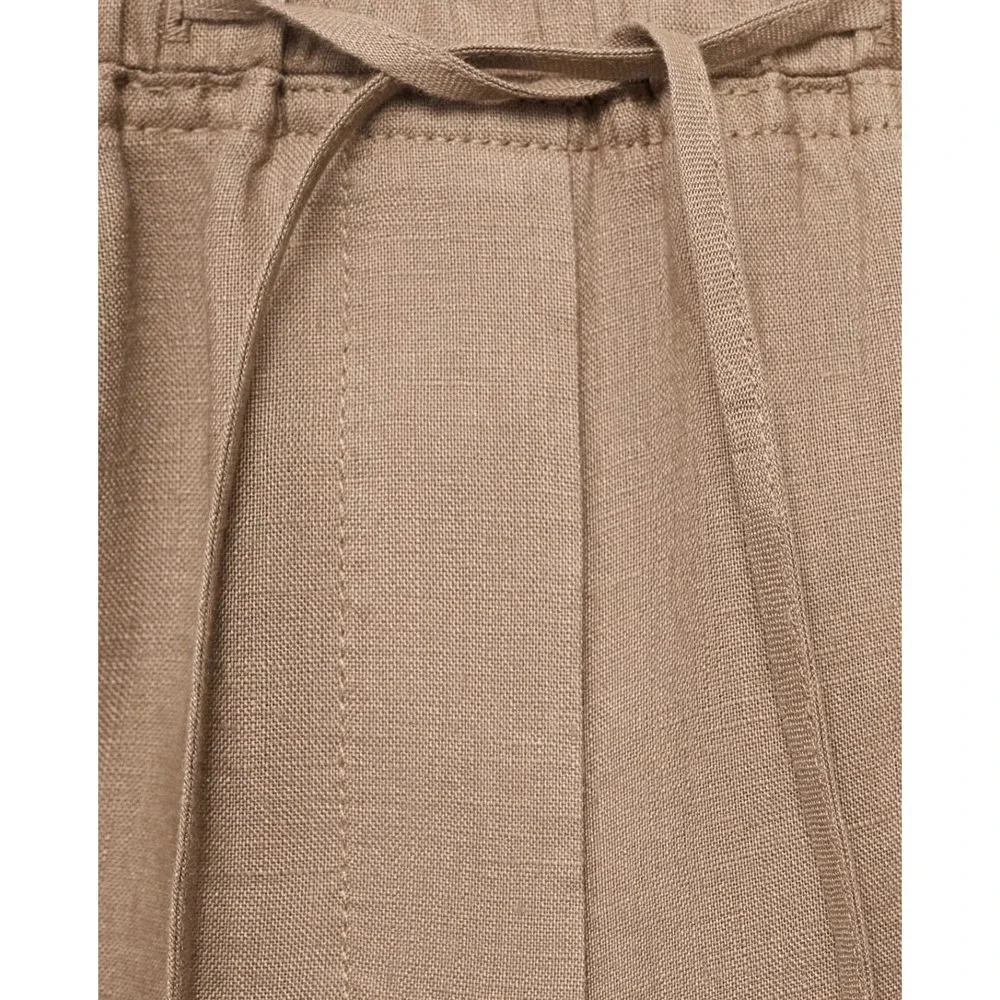 Mango MNG Women Medium Brown Linen Blend Drawstring Waist Trousers Size S NWT